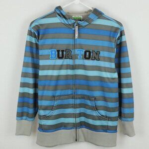 Burton Kids Large Blue Gray Striped Fleece Lined Applique Hooded Sweatshirt